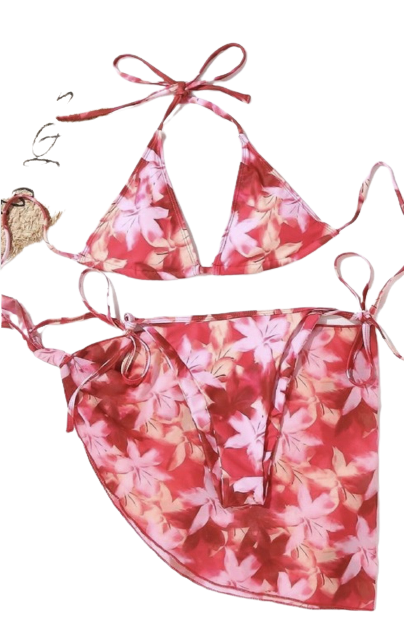 Floral Three Piece Swimsuit-Yaniraparkerco.com-